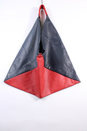 Die Origami-Tasche - Taubenblau/Rot