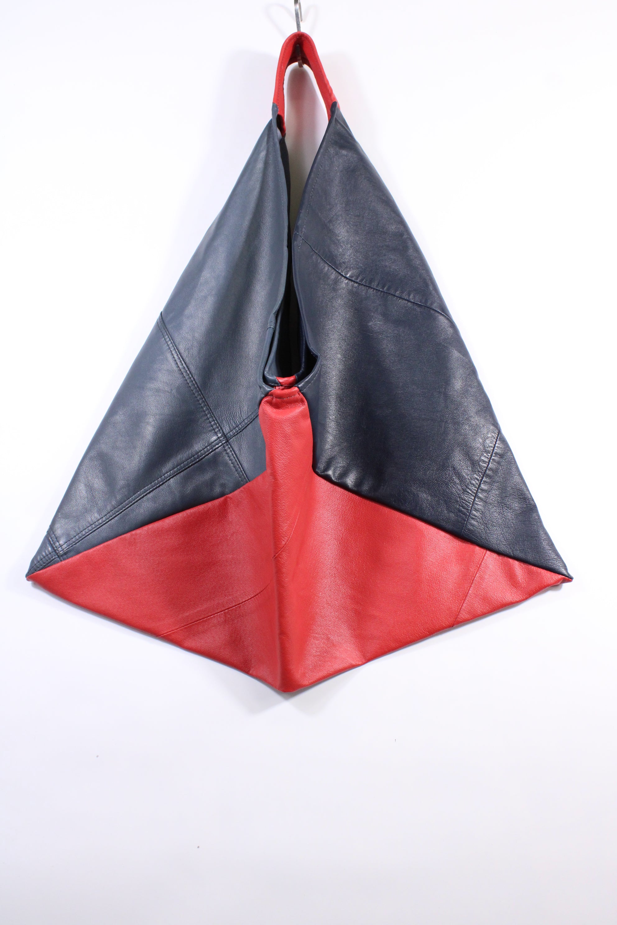 Die Origami-Tasche - Taubenblau/Rot